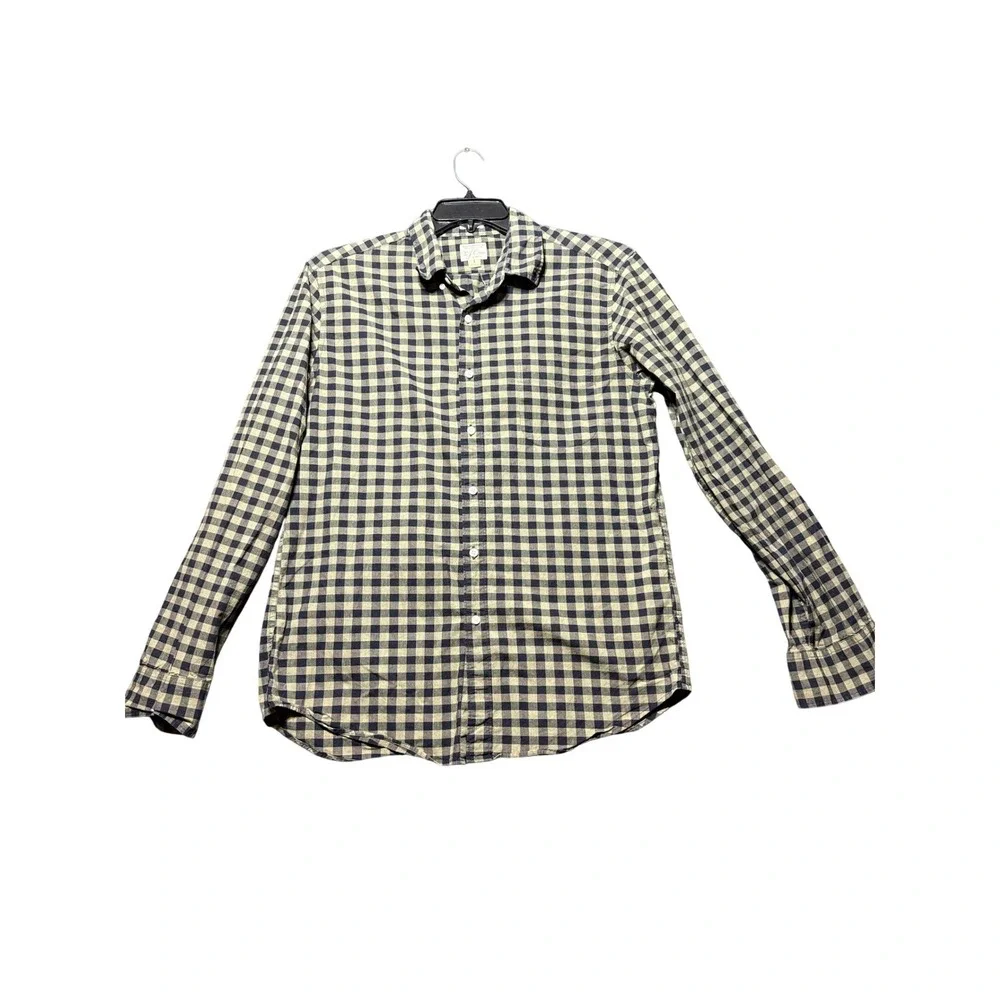 J.Crew Button Up Mens L Green Black Excellent Gingham Stretch Secret Wash AA429